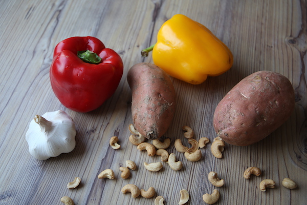 Süßkartoffel, Paprika,Knoblauch, Cashews